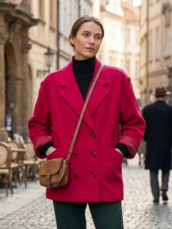 Irving Posluns Jackets & Blazers - Irving Posluns Women's Vintage Red Double Breasted Virgin Wool Coat Size Large